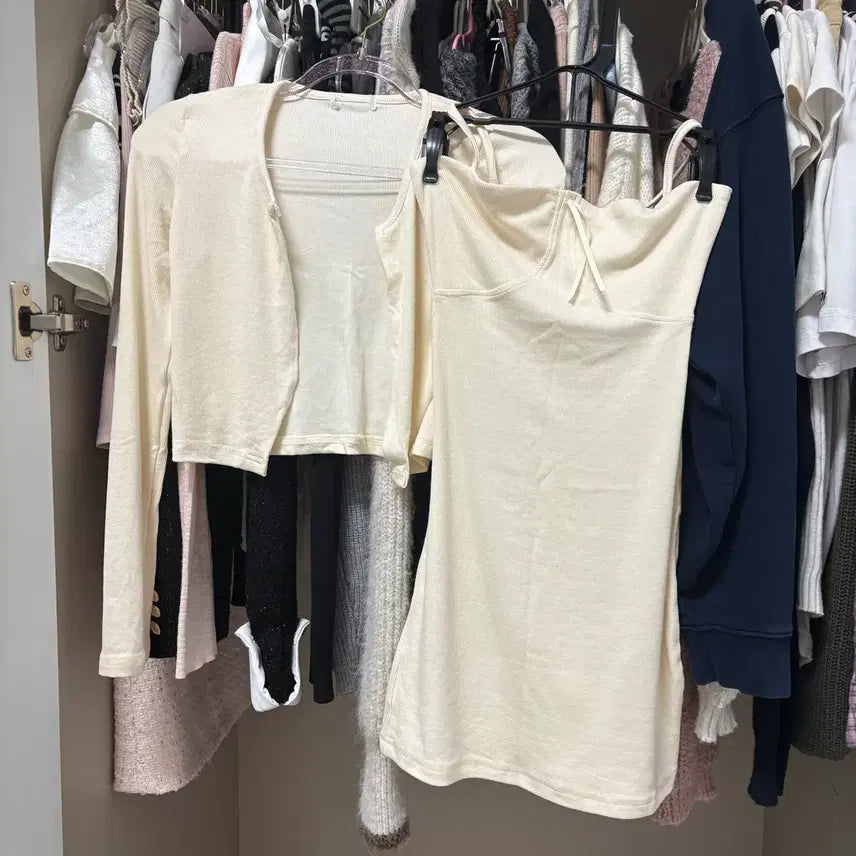 [BUNJANG] Ivory Dress and Cardigan Set / 새상품) 수입의류 아이보리 원피스 가디건 세트