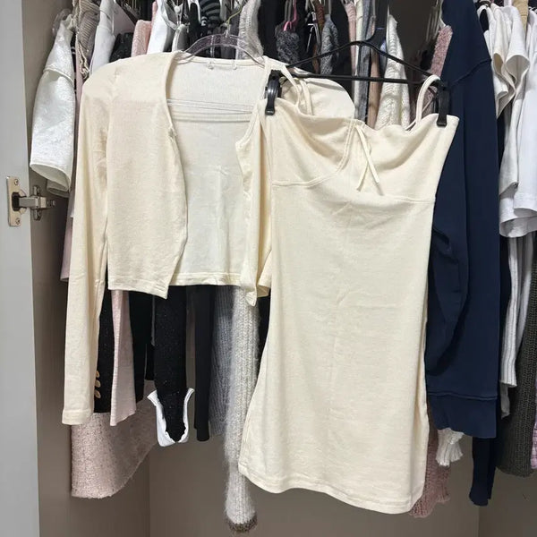 [BUNJANG] Ivory Dress and Cardigan Set / 새상품) 수입의류 아이보리 원피스 가디건 세트