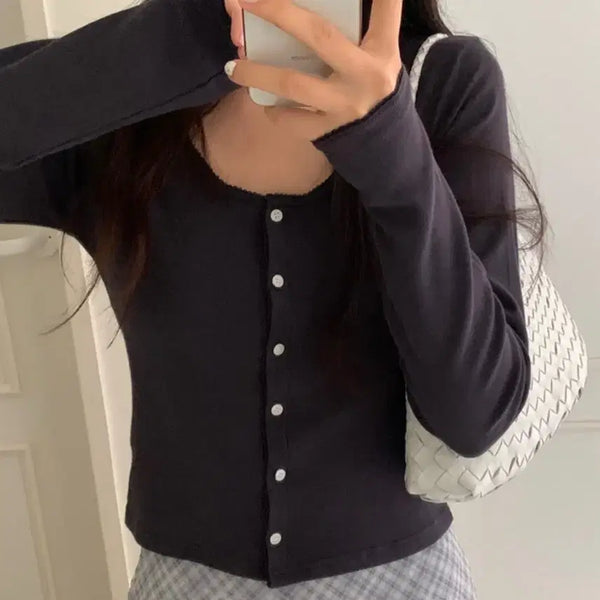 [BUNJANG] Peter & Wendy Peony Lace Ribbed Cardigan / 피터앤웬디 피오니 레이스 골지 가디건 말랑쫀득 슬림핏