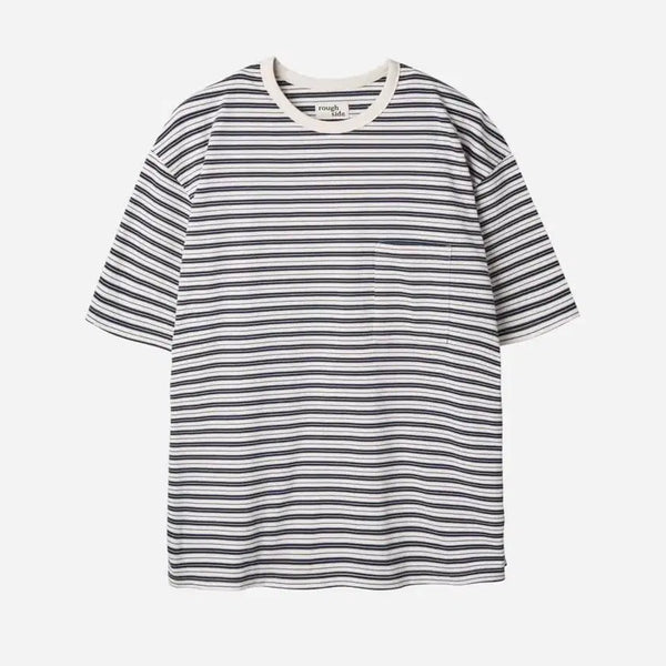 [BUNJANG] Roughside Multi Stripe Half Sleeve T-Shirt Navy Size 2 / 러프사이드 스트라이프 반팔