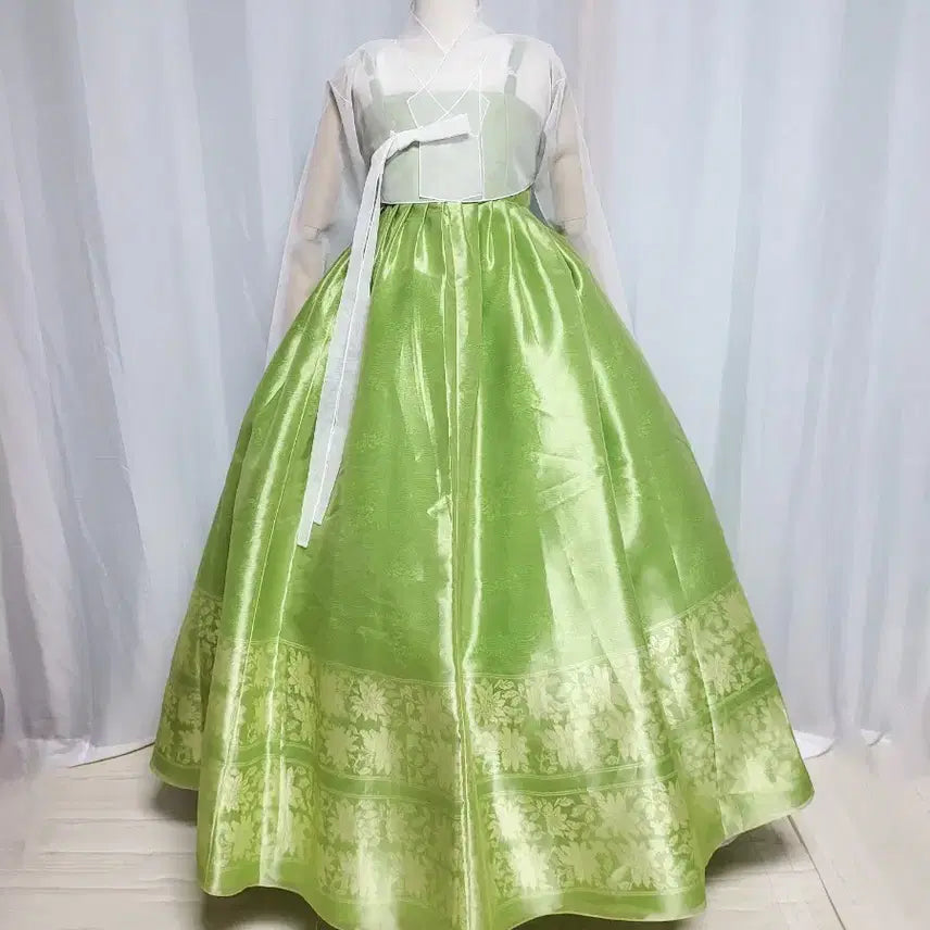 [BUNJANG] Women's Hanbok Sheer Jeogori + Silver Foil 3-Layer Skirt Set / 여성한복 시스루 저고리 + 은박3겹 치마셋트