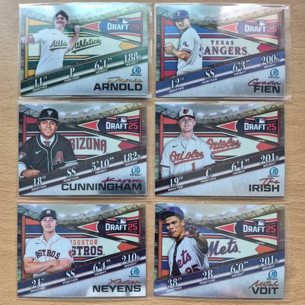 [BUNJANG] MLB 2025 Bowman Draft Prospect Set - Arnold, Fien, Cunningham / MLB 2025 바우만 드래프트 아놀드, 피엔, 커닝햄 등 6장랏 판매