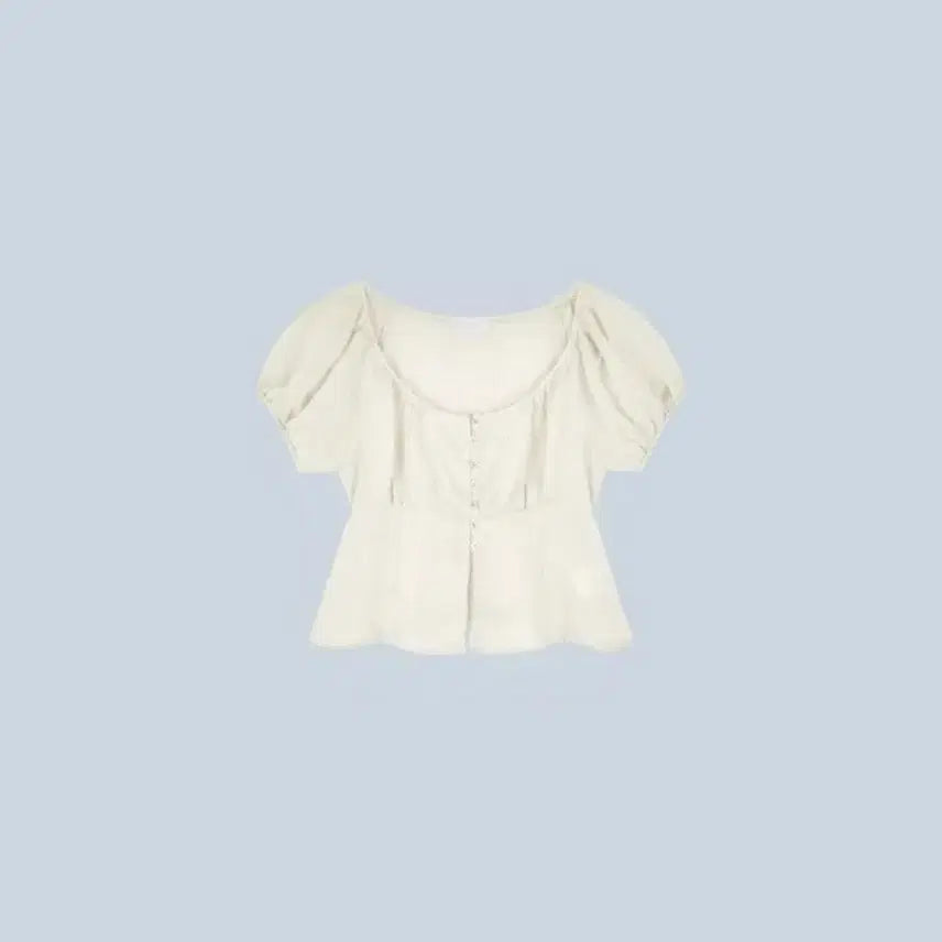 [BUNJANG] Riette Julie Shirring Crop Short Sleeve Blouse / riette 리에뜨 줄리 블라우스 셔링 크롭 반팔 퍼프 크롭
