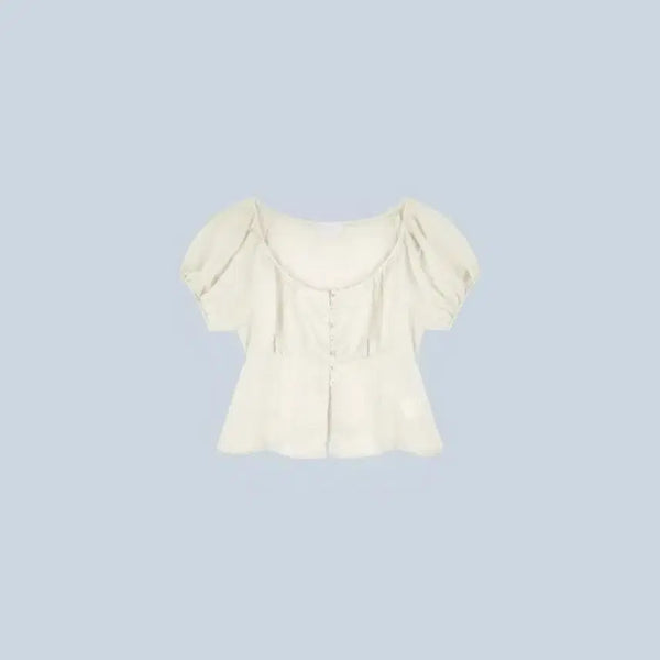 [BUNJANG] Riette Julie Shirring Crop Short Sleeve Blouse / riette 리에뜨 줄리 블라우스 셔링 크롭 반팔 퍼프 크롭