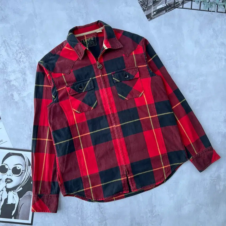 [BUNJANG] Levi's Tartan Check Shirt Zip-Up Jacket / 리바이스(Levi's) 타탄 체크 셔츠 집업 자켓