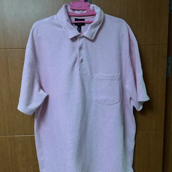 [BUNJANG] H&M Cotton Blend Polo Shirt / [L] H&M 수건 타월 카라티 폴로셔츠 핑크