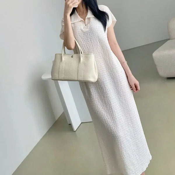 [BUNJANG] Seersucker Long Sleeve Midi Dress Cream / 새상품) 여름원피스 롱원피스 반팔원피스 지지미원피스 시어서커원피스 크림원