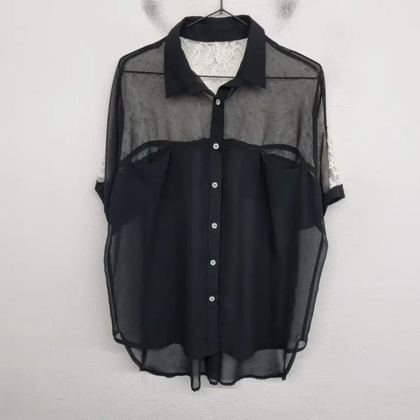 [BUNJANG] Women's Size 88 See-Through Short-Sleeve Blouse / [여성88 size] 시스루 반팔 블라우스