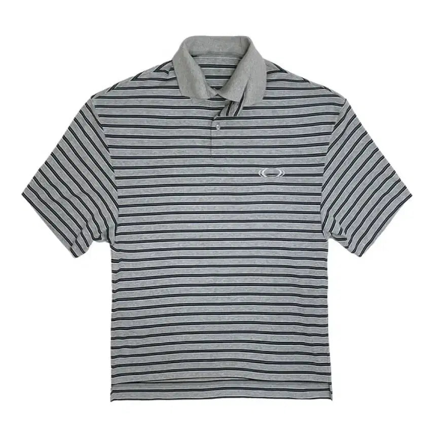 [BUNJANG] CIVISION Double Collar Polo Grey Blue Striped Shirt / [OS] civision 더블 카라 폴로 그레이 블루 스트라이프