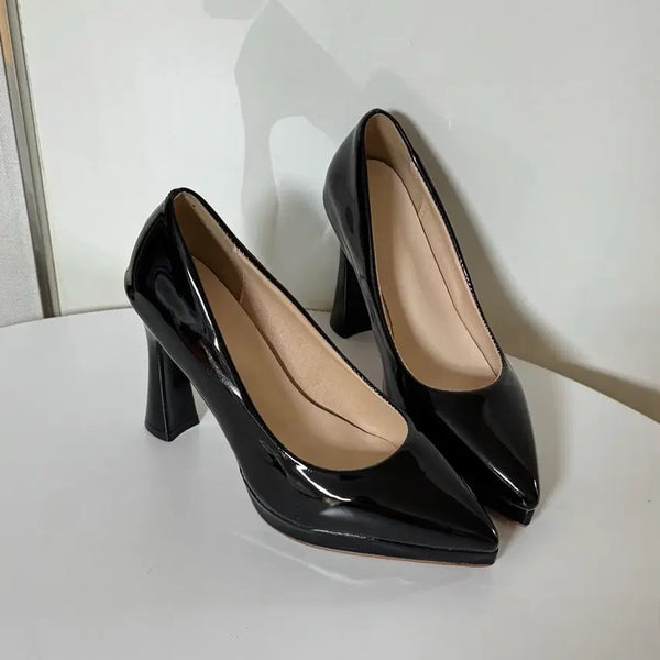[BUNJANG] 10cm Black Patent Leather Platform Pumps High Heels (Size 220) / #새상품 220사이즈 10cm 블랙 에나멜 가보시 펌프스 하이힐 구두