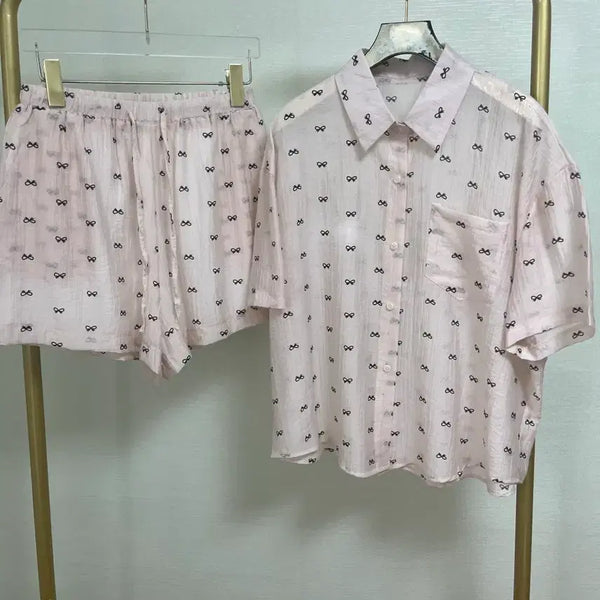 [BUNJANG] Ribbon Shirt and Shorts Set (Pink) / 리본셔츠반바지셋업(핑크)