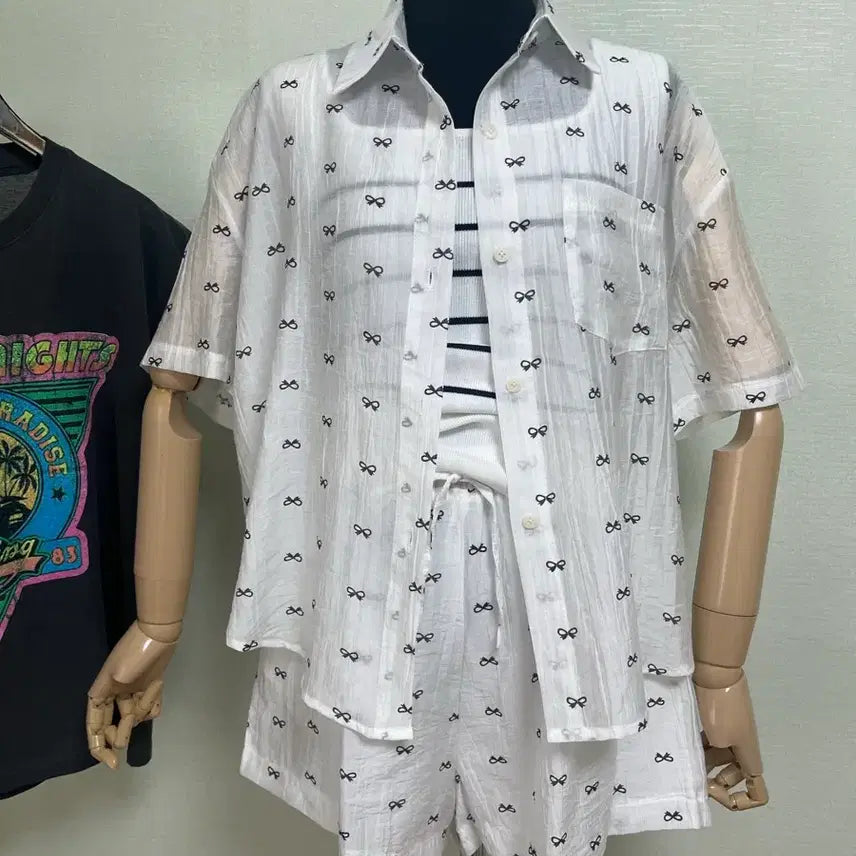[BUNJANG] Ribbon Shirt and Shorts Set (White) / 리본셔츠반바지셋업(화이트)