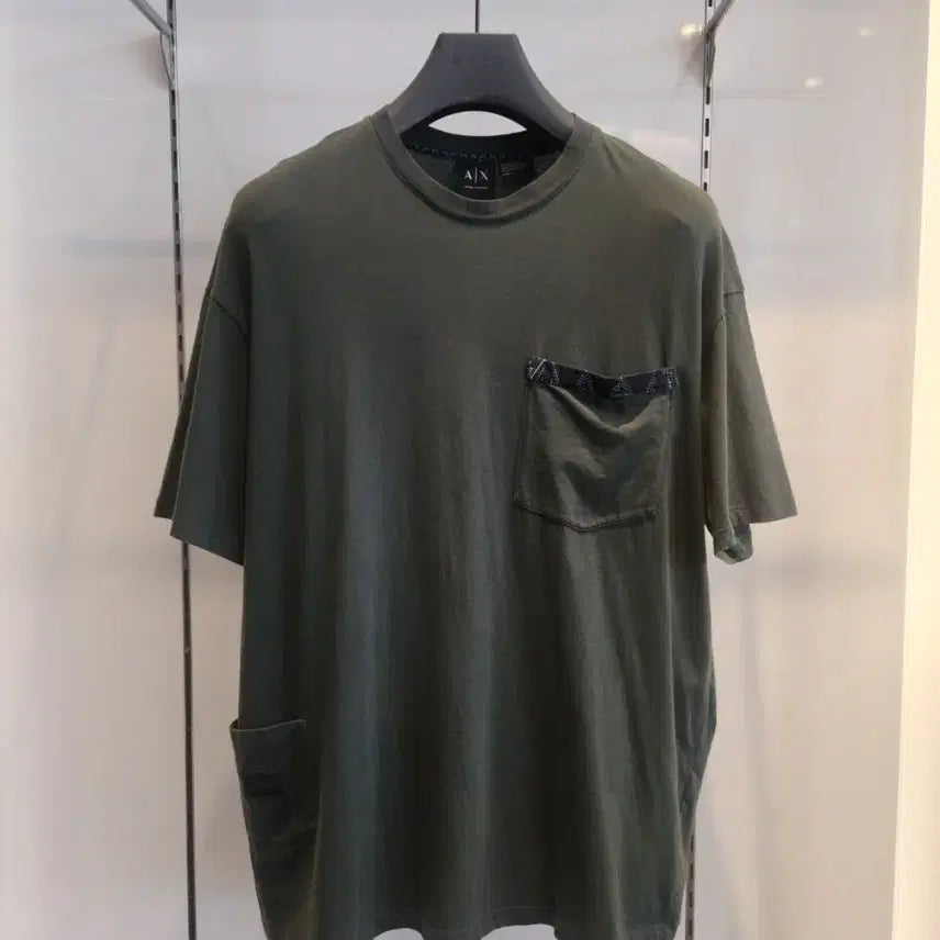 [BUNJANG] Armani Exchange Khaki Pocket Women's T-Shirt / 아르마니 익스체인지 카키 포켓 여성반팔티