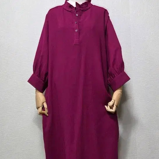 [BUNJANG] Purple Shirring Neck Long Dress (Size 77) / 퍼플 셔링넥 롱 원피스 77.넉넉77