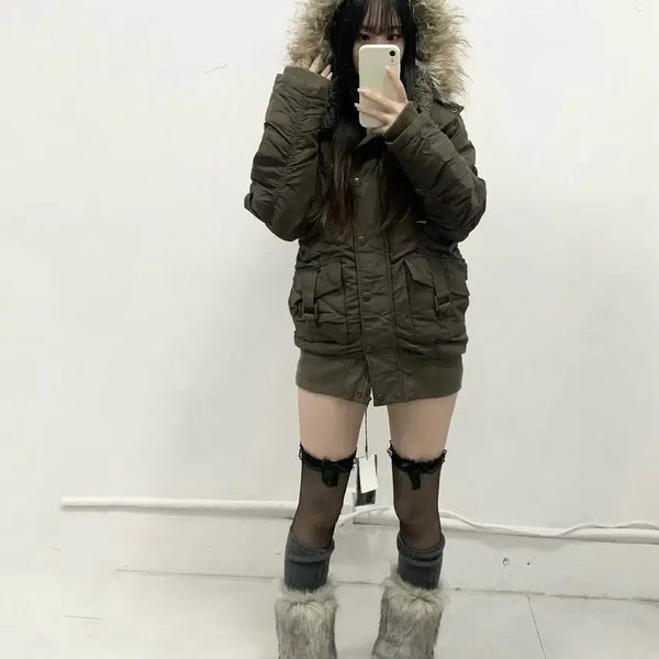 [BUNJANG] Chuu Me Vintage Fur Parka Y2K Style / 츄미 빈티지 퍼 야상 퍼 패딩 갸루 y2k 브라운카키 graffi