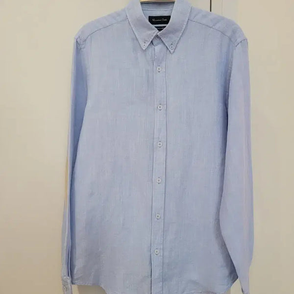 [BUNJANG] Massimo Dutti Men's Linen Shirt with Elbow Patches - Sky Blue, Size S / 마시모두띠 린넨 엘보패치 셔츠 하늘색 남성용 S사이즈