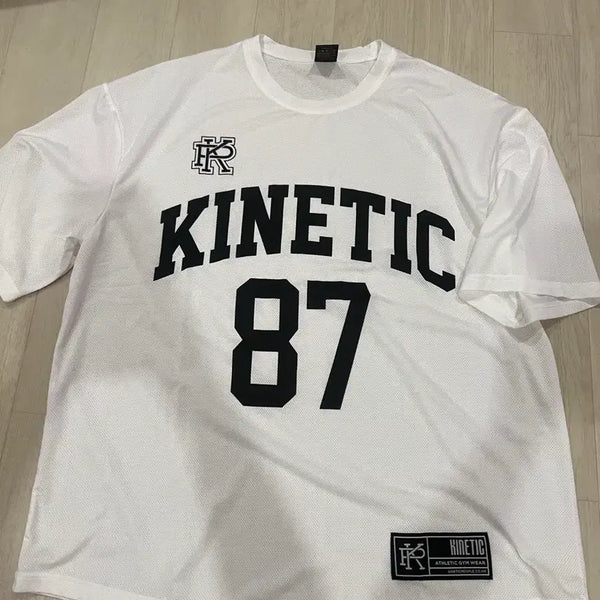 [BUNJANG] Kinetic People M-Size White Rugby T-Shirt with Black Print / 키네틱피플 티