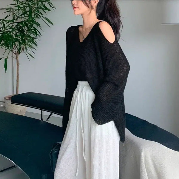 [BUNJANG] Open Shoulder Slit Knit / # 오픈 숄더 트임 니트