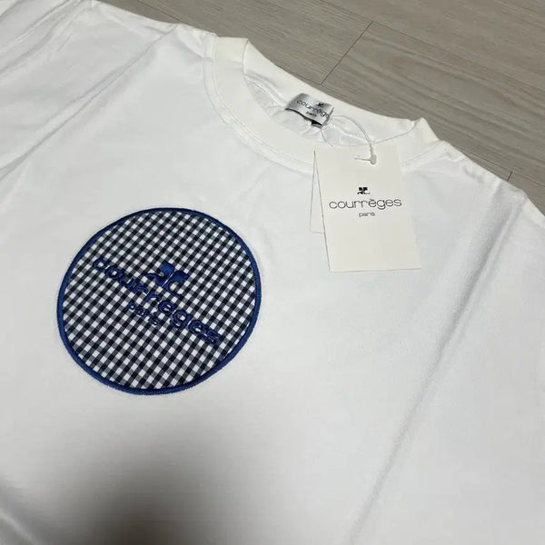 [BUNJANG] Courreges White Gingham Check Logo T-Shirt L / Courreges 꾸레쥬 화이트 깅엄 체크 로고 티셔츠 L
