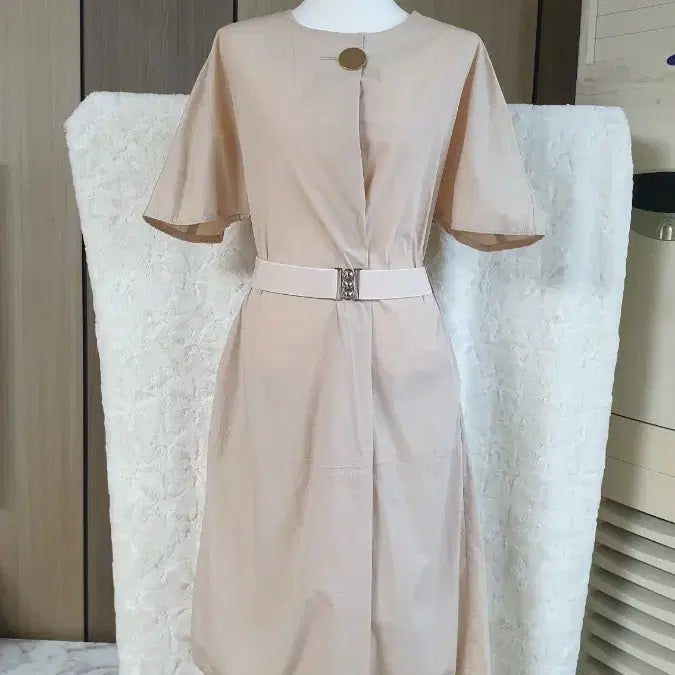 [BUNJANG] Beige Button Detail Midi Dress with Belt / 원피스 예뻐요~