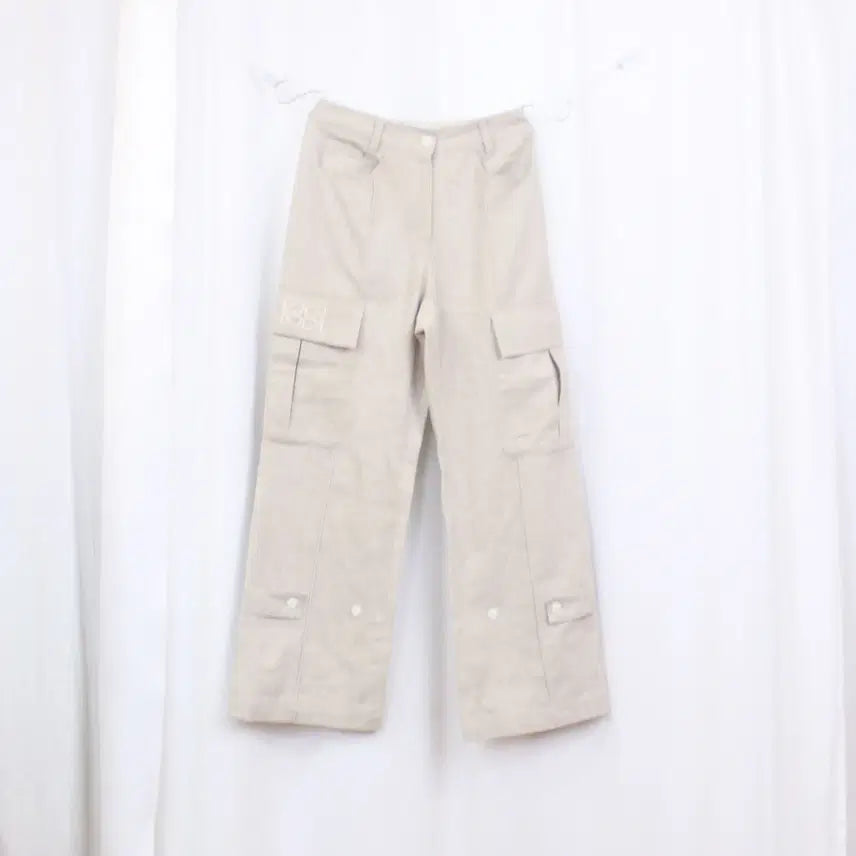 [BUNJANG] Kijun Women's Signature Logo Wide-Fit Cargo Cotton Pants (Beige, Size S) / [정품] 기준(Kijun) 여성 와이드핏 카고 면 바지 팬츠 상상샵