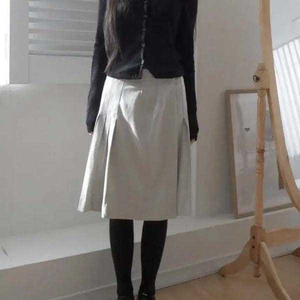 [BUNJANG] Jellena Pleated Wrap Skirt Light Grey / 젤레나 플리츠 랩 스커트 라이트그레이