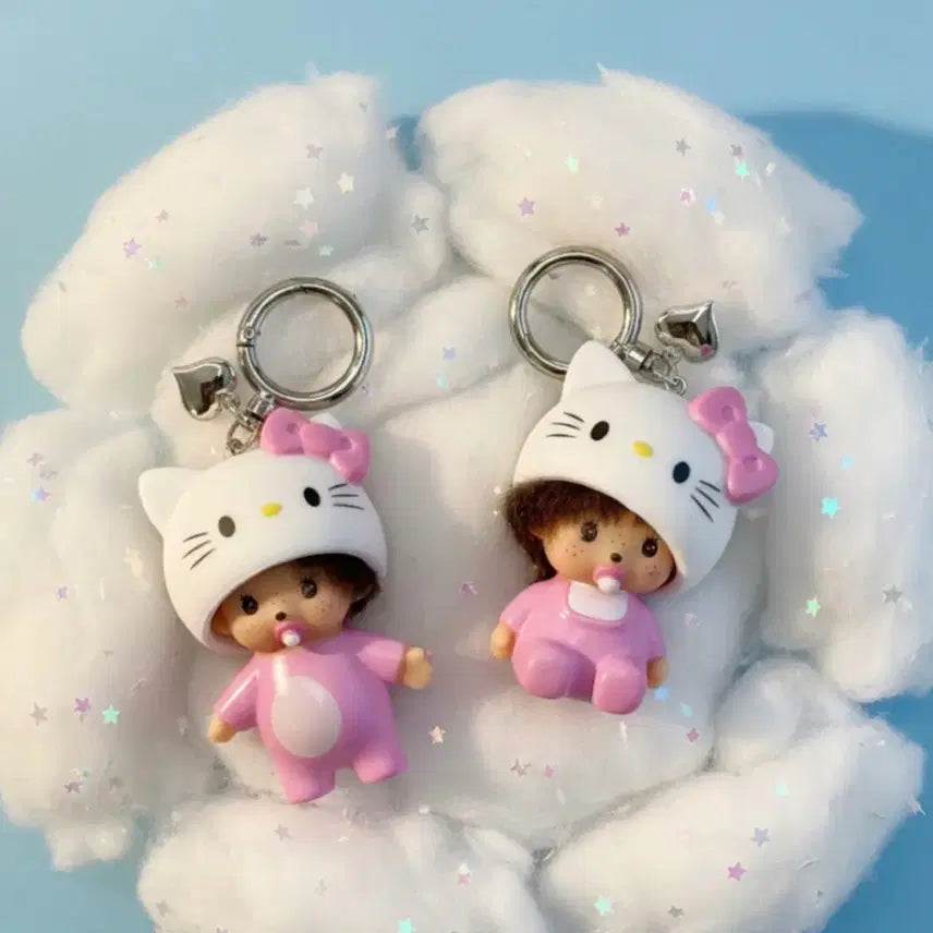 [BUNJANG] Monchhichi Hello Kitty Charm (Set of 2) / (새상품) 몬치치 헬로키티 키링 2종
