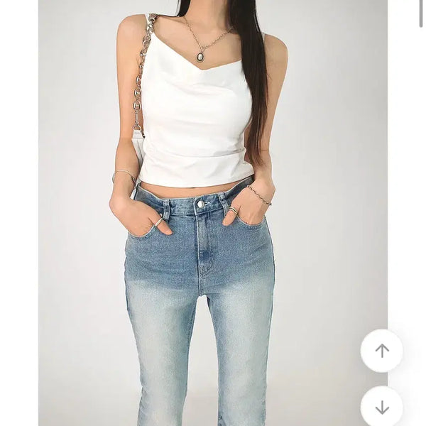 [BUNJANG] Chicwin Shirring Neck Back Cutout Soft Slim Spandex Strap Tank Top / 시크윈 셔링넥 등파임 소프트 슬림 스판 끈탑 누드나시