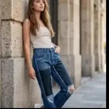[BUNJANG] Dolce & Gabbana Patch Flower Denim Pants / 돌체앤가바나 패치 플라워 데님 팬츠