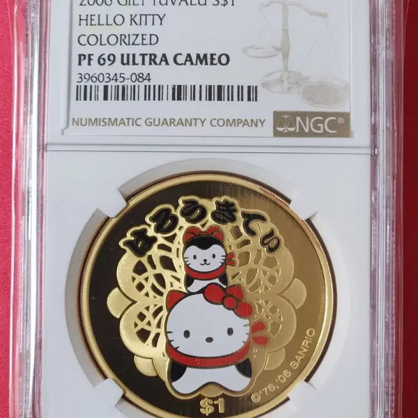 [BUNJANG] Tuvalu 2006 Hello Kitty Gold Gilded Color Proof Silver Coin NGC 69 / 투발루 2006년 헬로키티, 금도금 색채프루프 은화, ngc69