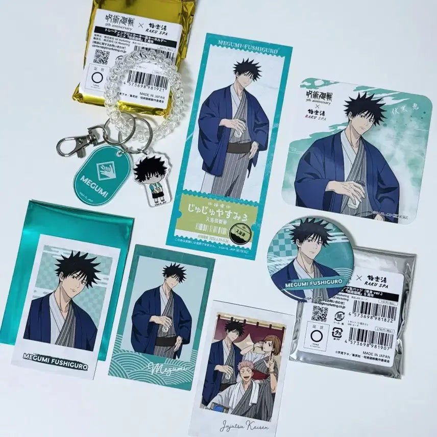 [BUNJANG] Jujutsu Kaisen 2026 Gokurakutou Rakuspa Fushiguro Megumi Collaboration Acrylic Keychain, Can Badge, and Card Set / 주술회전 2026 극락탕 라쿠스파 키링 캔뱃지 카드 특전 후시구로 메구미
