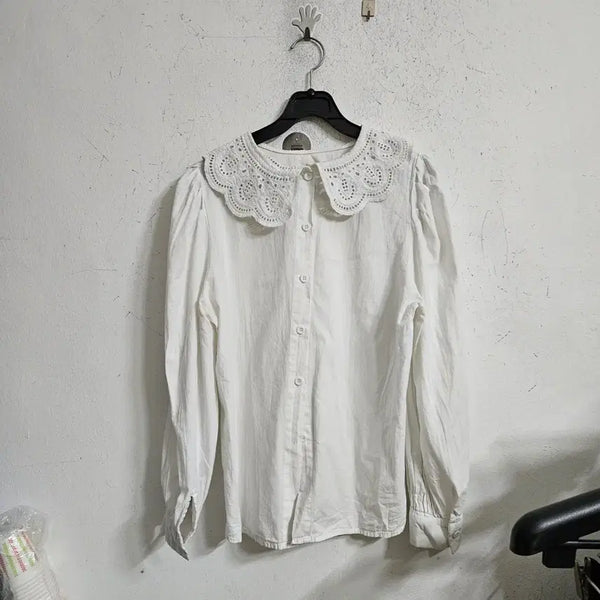 [BUNJANG] Lace Collar White Blouse / 레이스 칼라 화이트 블라우스
