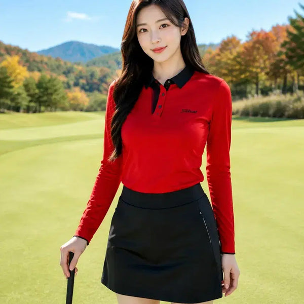 [BUNJANG] Titleist Golf Women's Long Sleeve Polo Shirt - Red/Black / [정품]타이틀리스트 골프 여성 긴팔 폴로 티셔츠 S
