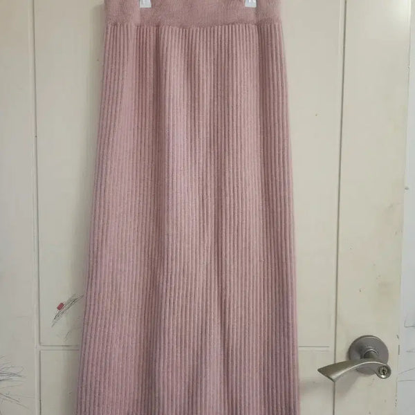 [BUNJANG] Ribbed Knit Long Skirt - Pink / 골지 니트 롱 스커트 핑크