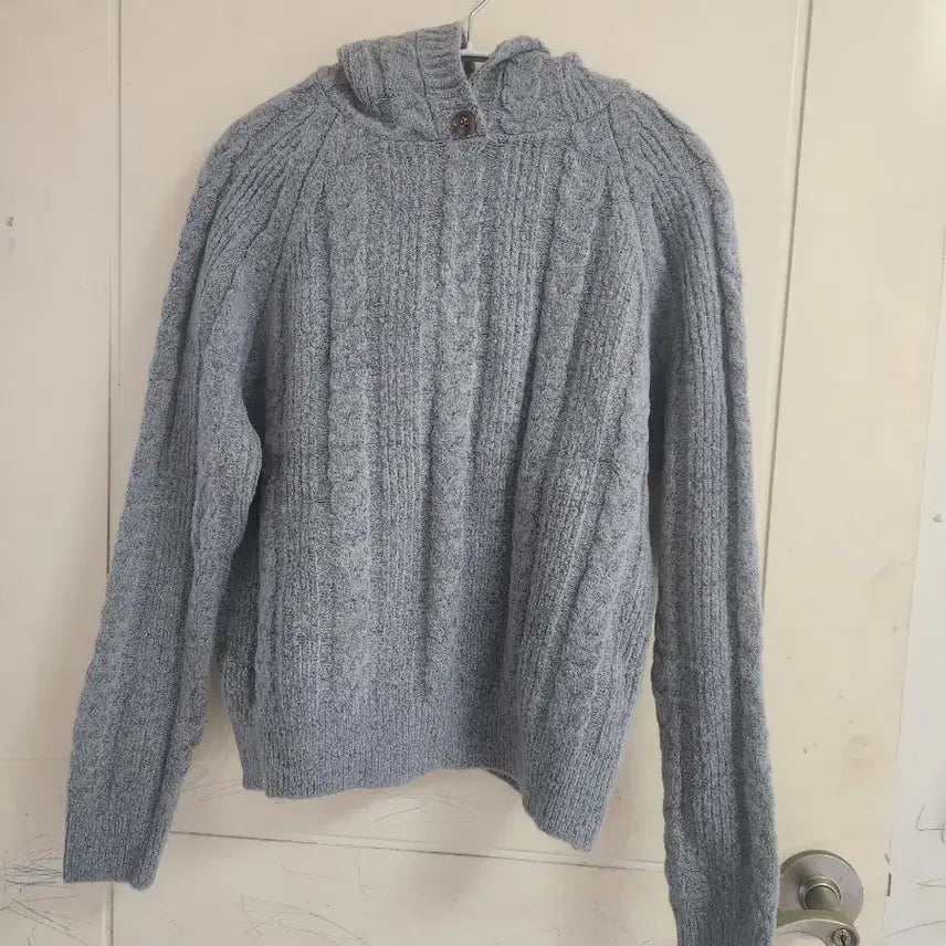 [BUNJANG] Twist Knit Hooded Pullover - Gray / 꽈배기 니트 후드 풀오버 회색