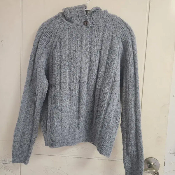 [BUNJANG] Twist Knit Hooded Pullover - Gray / 꽈배기 니트 후드 풀오버 회색