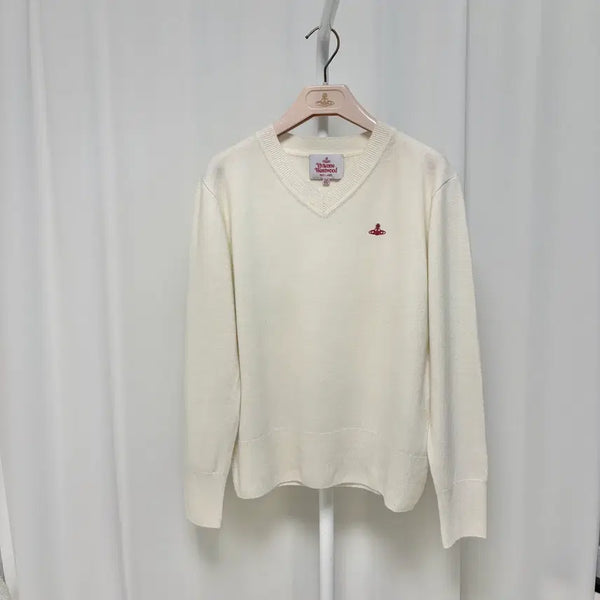 [BUNJANG] Vivienne Westwood Ivory V-Neck Knit Sweater / 비비안웨스트우드 아이보리 브이넥 니트