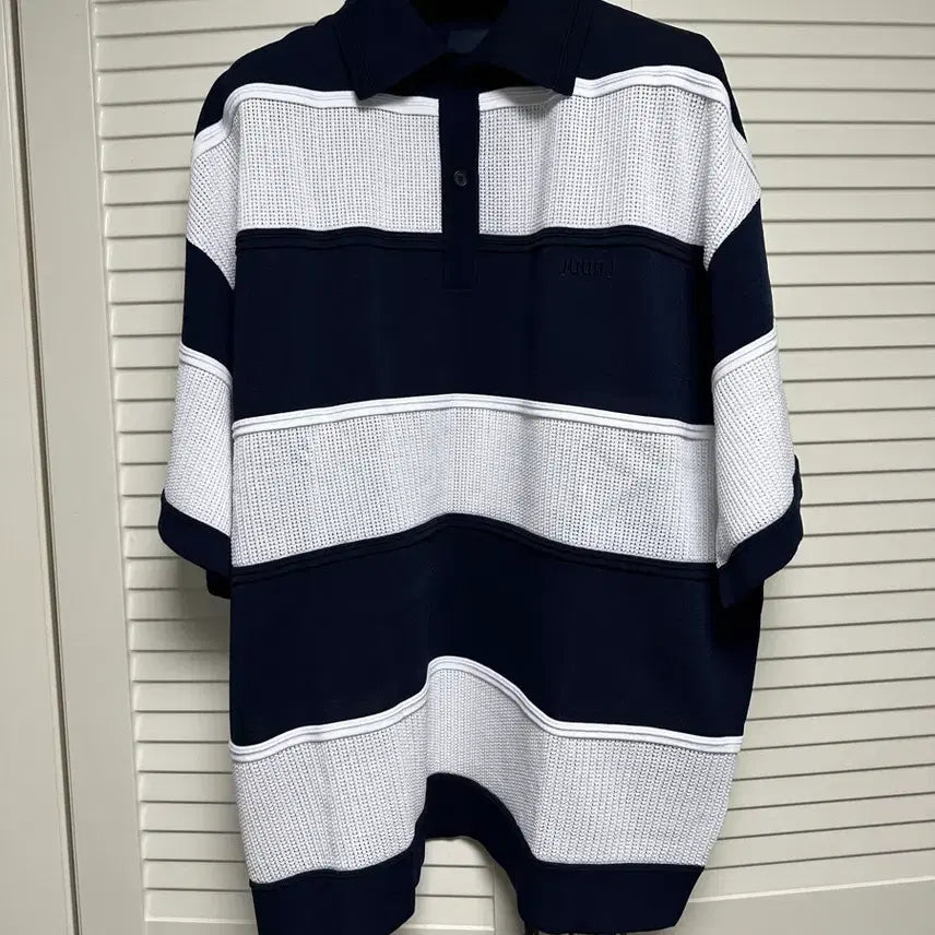 [BUNJANG] Juun.J Runway Bridge Tencel Striped Knit Short Sleeve L Navy / 준지 juunj / 준지 런웨이 브릿지 티칼라 스트라이프 니트 숏슬리브