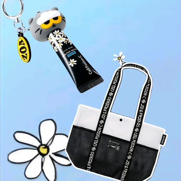 [BUNJANG] Cell Fusion C Joann Friends Collaboration Beach Bag + Mini Sunscreen Keychain Set / 비치백+미니선크림키링   셀퓨전씨 조앤프렌즈 굿즈