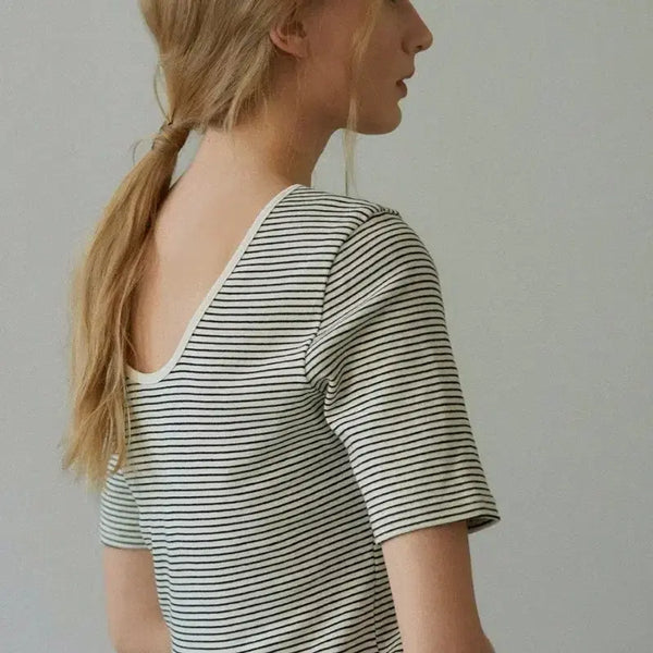 [BUNJANG] Blank Gongsam Scoop Neck Ribbed T-Shirt Stripe / (스트라이프) 블랭크공삼 스쿱넥 립 티셔츠