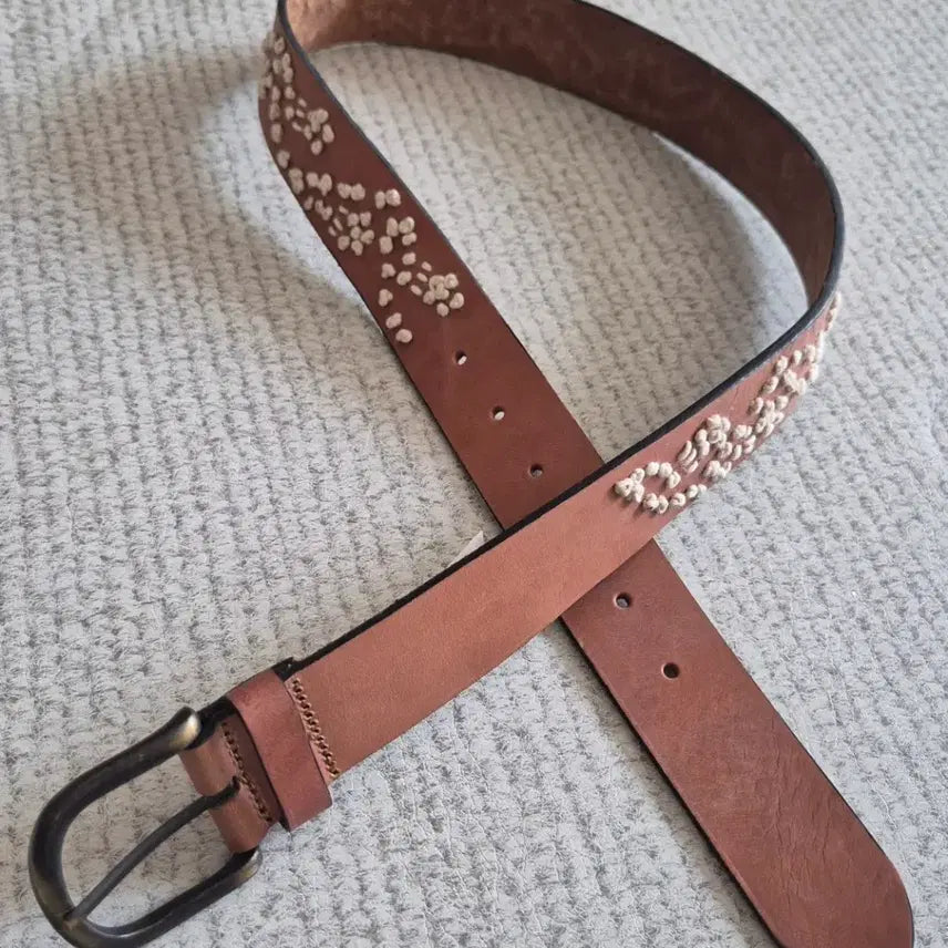 [BUNJANG] Vintage Embroidered Genuine Leather Belt (29-32 inch) / 빈티지 자수 소가죽 벨트 (29~32인치) 남성용 벨트