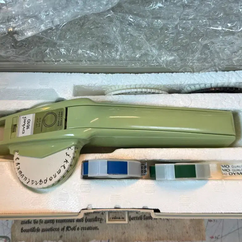 [BUNJANG] Dymo 1610 Embosser with Script Wheel Vintage Label Maker / 다이모 1610 올리브 또각이 필기체휠 포함 빈티지다꾸