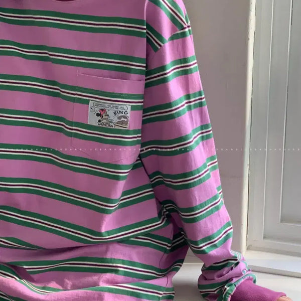 [BUNJANG] Disney Stripe Long Sleeve T-Shirt / 디즈니 스트라이프 롱티셔츠
