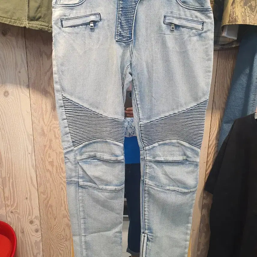 [BUNJANG] BALMAIN Light Blue Zipper Biker Jeans / 발망(BALMAIN) 라이트 블루 지퍼 바이커 진 (31~32)