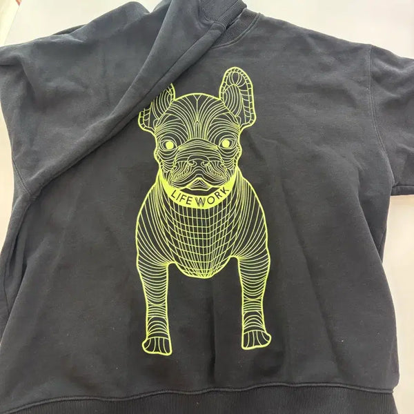 [BUNJANG] Life Work Sweatshirt (L) - Black with Neon Green Dog Logo / 라이프워크 맨투맨 L 사이즈