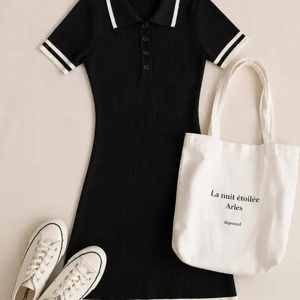 [BUNJANG] Colorblock Collar Ribbed Mini Knit Dress / 배색 카라 골지 미니 니트 원피스 판매합니다