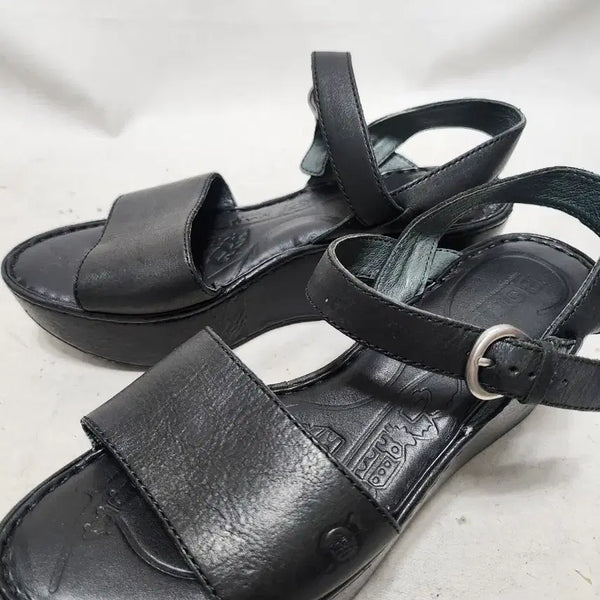 [BUNJANG] Born Black Leather Wedge Sandals / 245 본(Born) 블랙 가죽 샌들 웨지힐