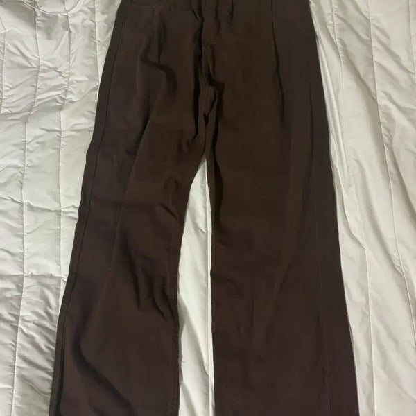 [BUNJANG] Brown Pin-Tuck Wide Straight Pants / 브라운 핀턱 와이드 일자 팬츠