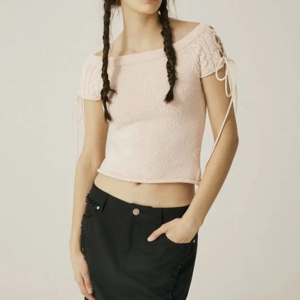 [BUNJANG] Threetimes Cable Knit Top Pink / threetimes 쓰리타임즈 케이블 니트 탑 핑크
