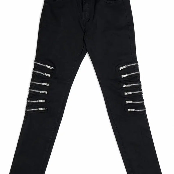 [BUNJANG] Slim Straight Fit Black Jeans with Side Zipper Detail / 사이드 지퍼 디테일 팬츠